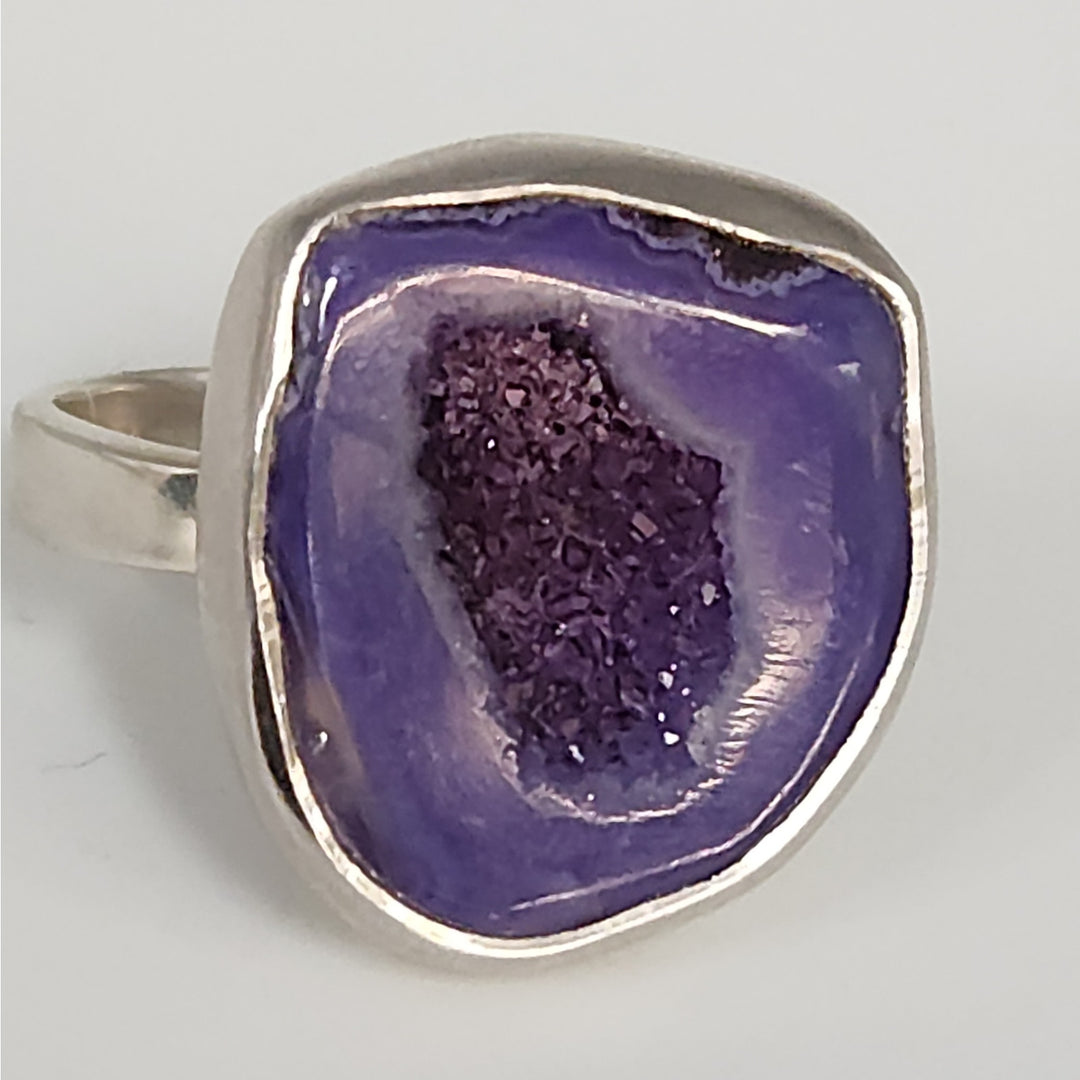 Sterling Silver Heat-Treated Purple Druzy Agate Statement Ring Size 8