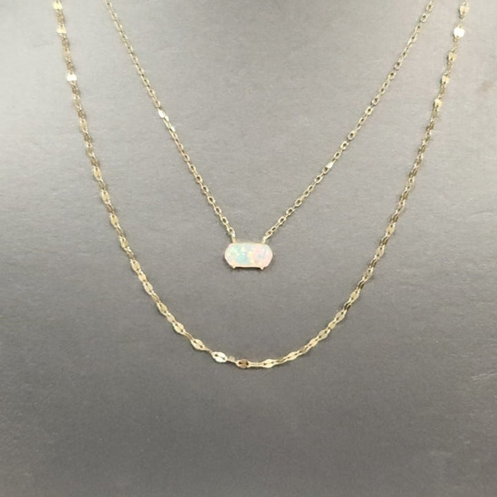 925 Sterling Silver Gold -Tone Double Layer Opal Necklace 16"
