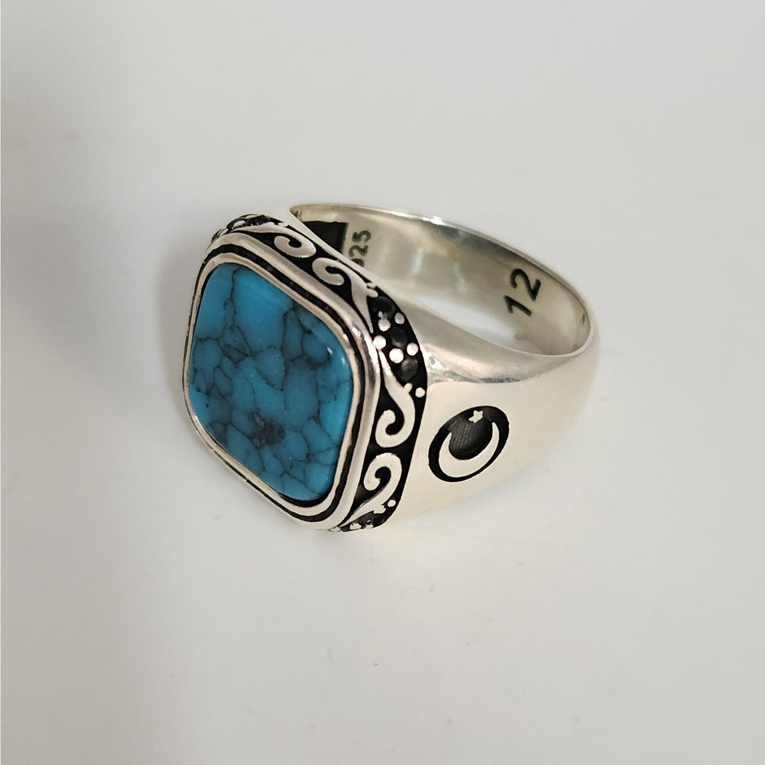Vintage 925 sterling silver turquoise style men's ring