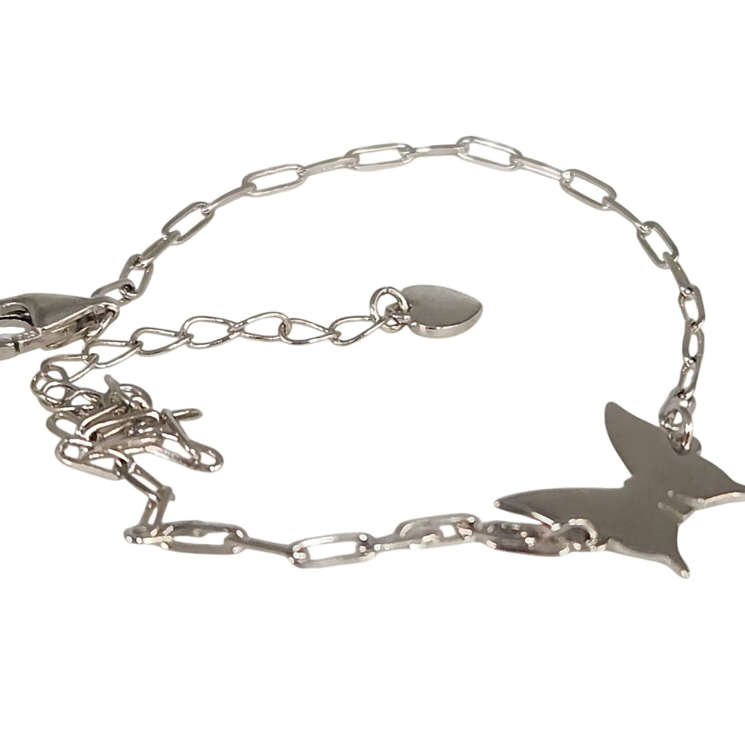 925 Sterling Silver Butterfly Charm Link Bracelet Adjustable Paperclip Chain 8"