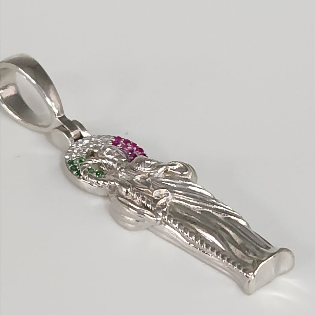 925 Sterling Silver Saint Pendant with Multicolor stones