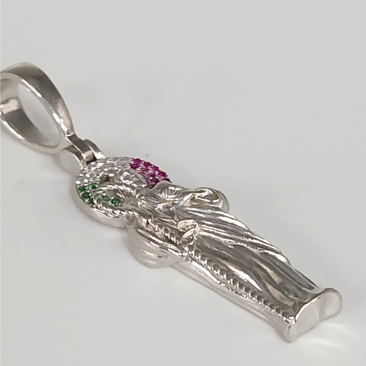 925 Sterling Silver Saint Pendant with Multicolor stones