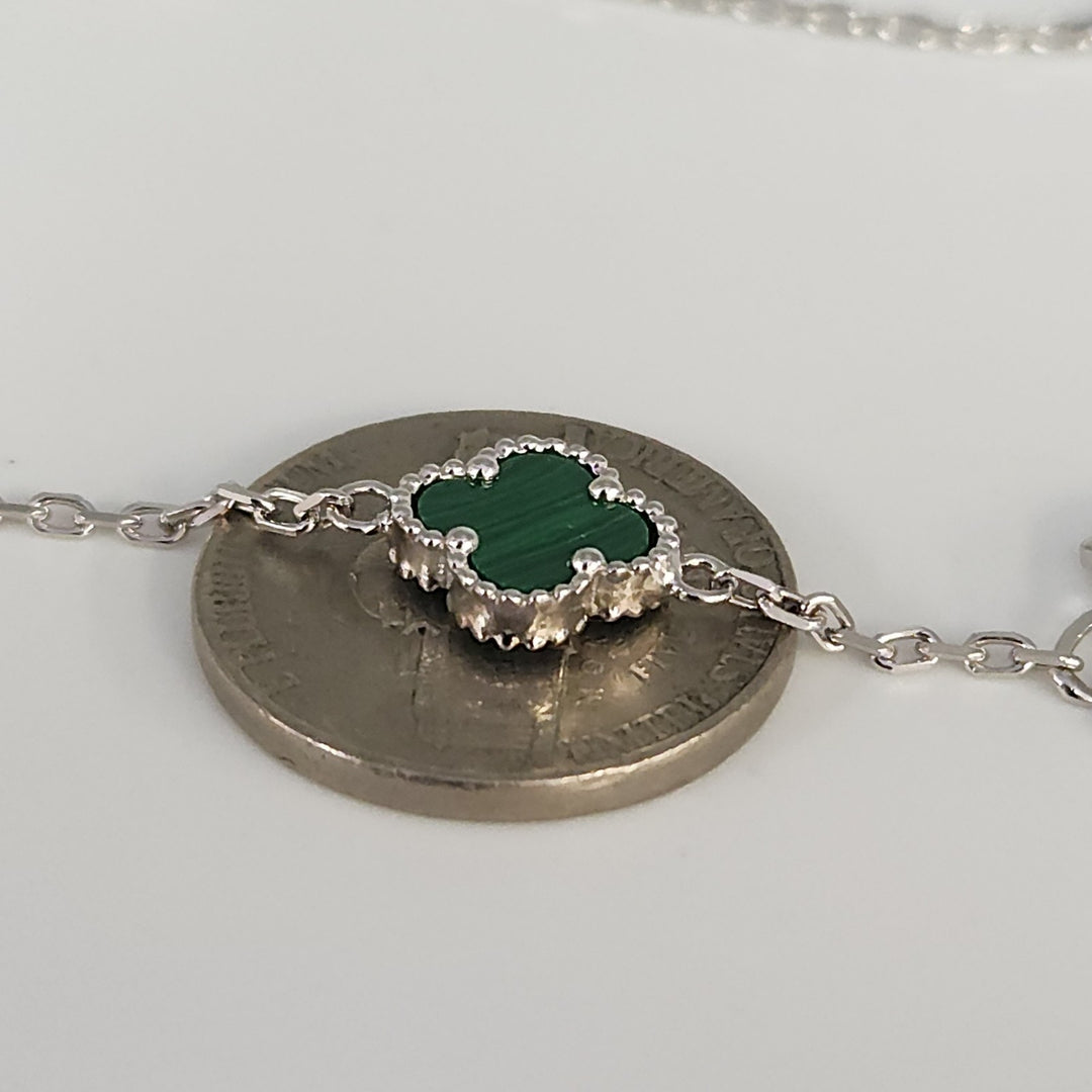 Elegant 925 Silver Malachite Clover Necklace 18.5"