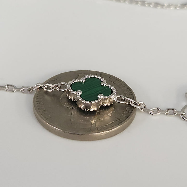 Elegant 925 Silver Malachite Clover Necklace 18.5"