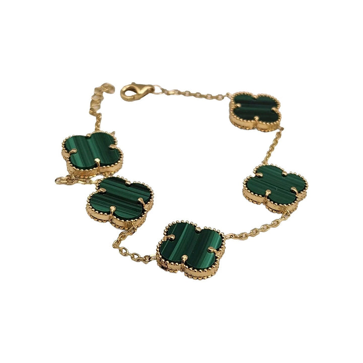 Fashion 14k Yellow Gold Green Flowers Bracelet 7.5"