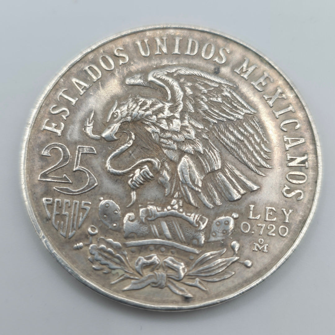 1968 Mexico 25 Pesos Silver Coin – Mexico City Olympics .720 Silver