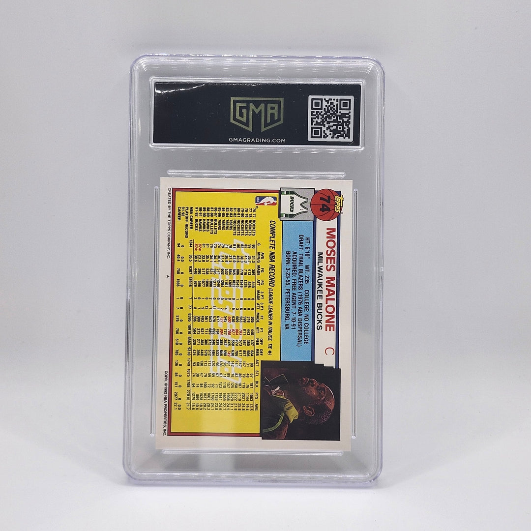 1992 Topps Gold Moses Malone #74 Bucks GMA 8 NM-MT Graded Basketball Card HOF