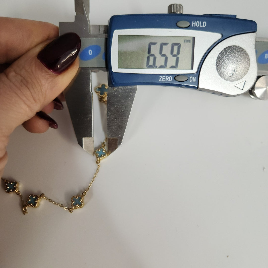 14k Yellow Gold Fashion Blue Flowers Bracelet 7.5"