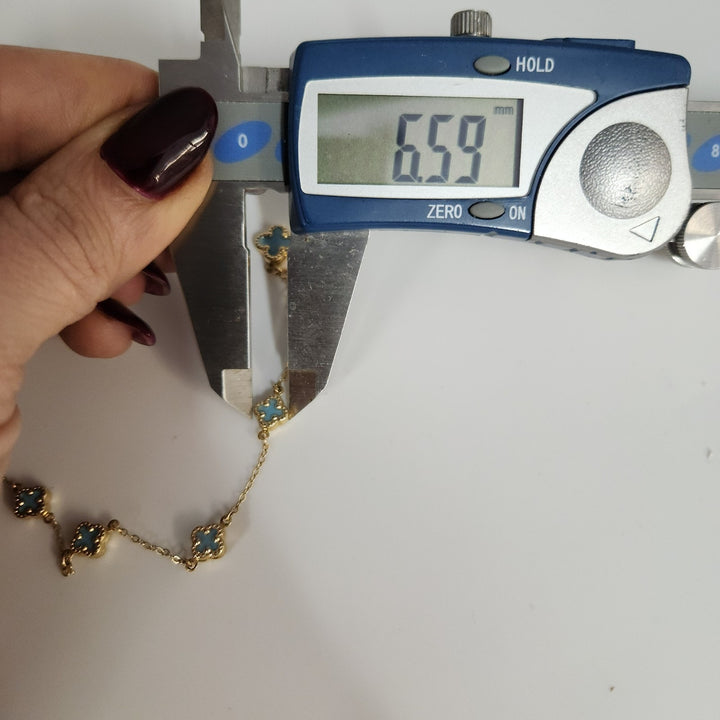 14k Yellow Gold Fashion Blue Flowers Bracelet 7.5"