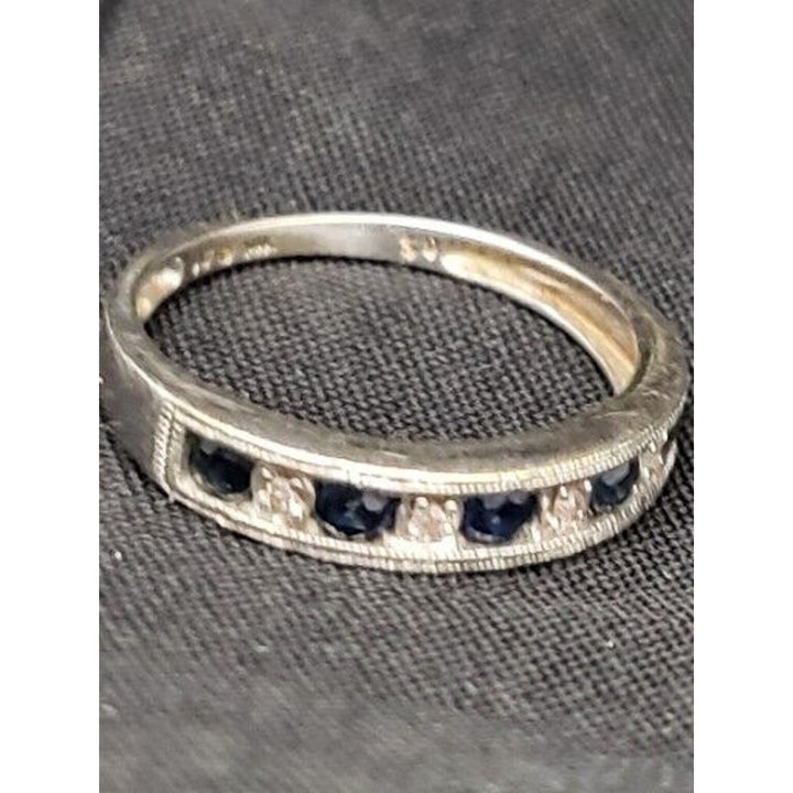 14k Princess Diamond Sapphire White Gold Ring Size 6.5