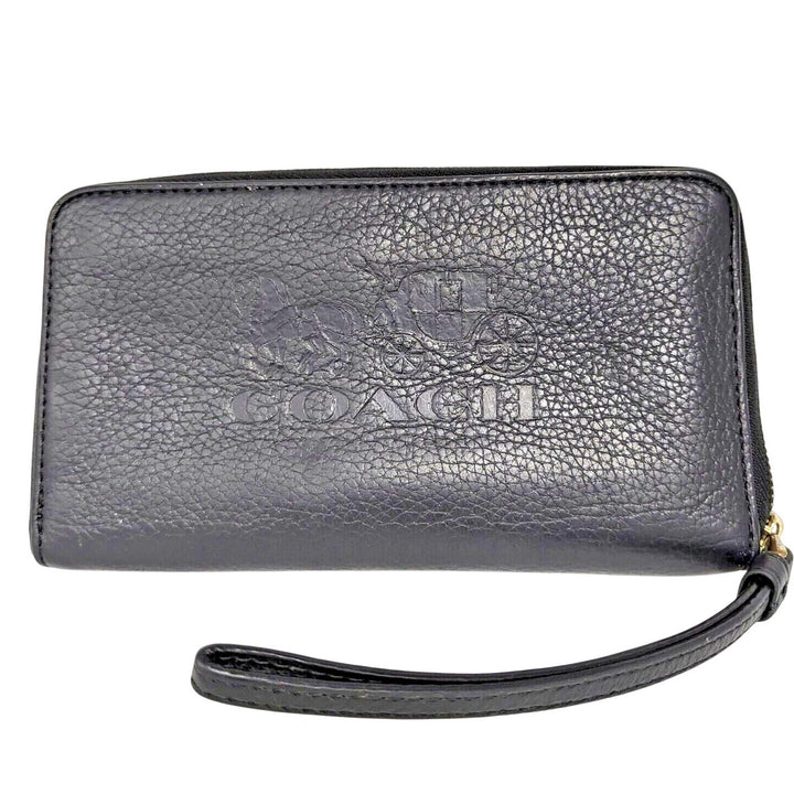 Coach Women's Zip Around Black Large Phone Wallet