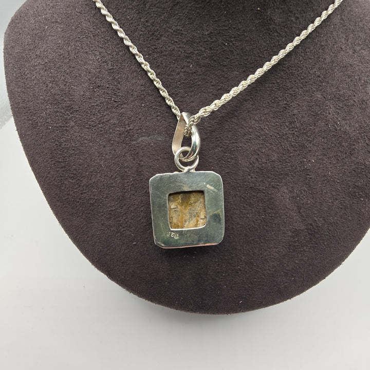 925 Sterling Silver Rope Chain Pendant Necklace 18" 14.8g Square Stone
