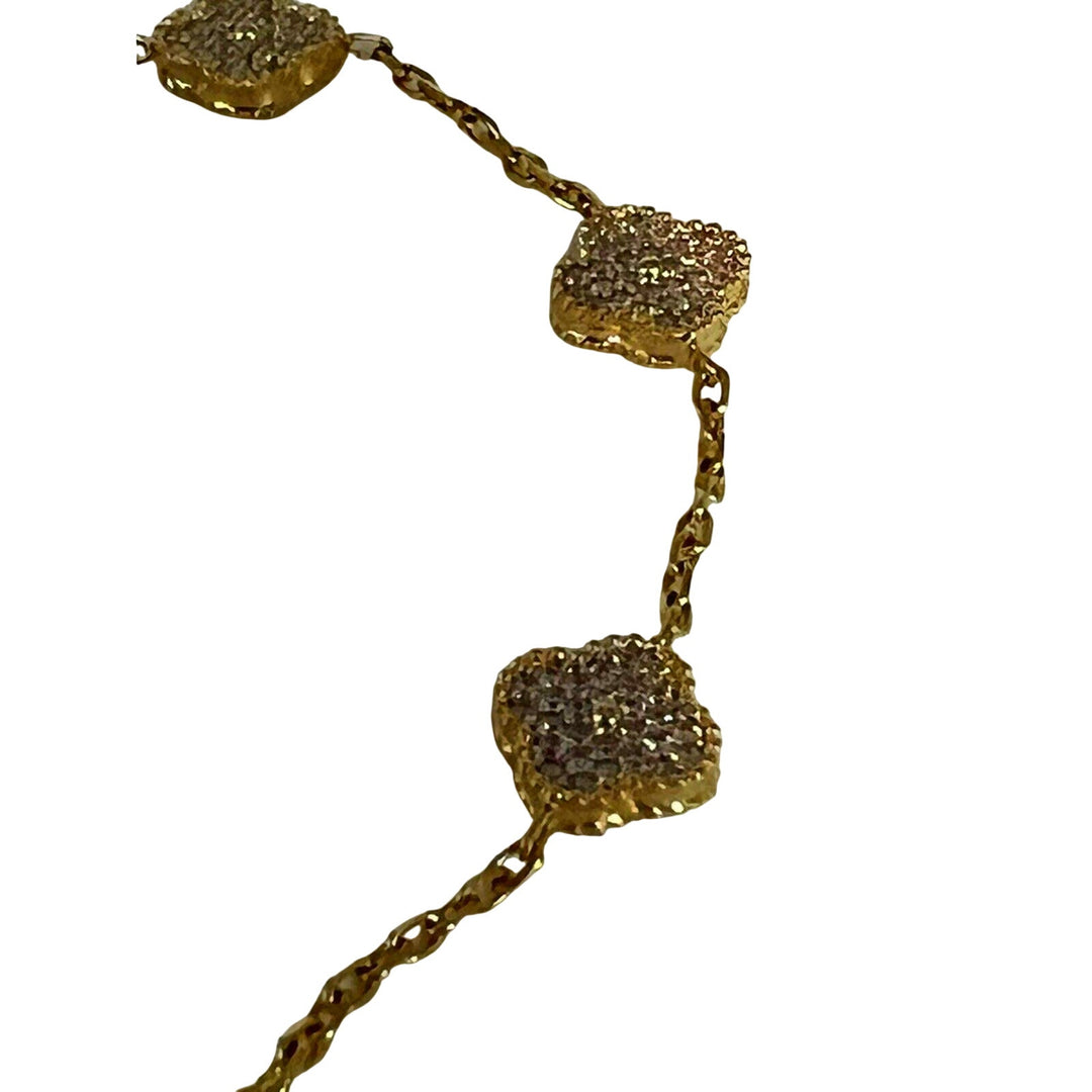 Fashion 14k Gold And Zirconia Solid Flower Bracelet 7.5”