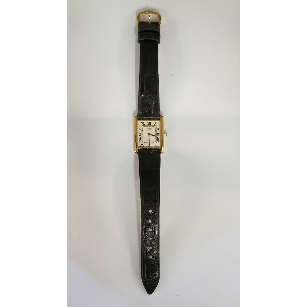 Cartier Quartz Tank Yellow Dial Buckle Leather Band (681006/02905)