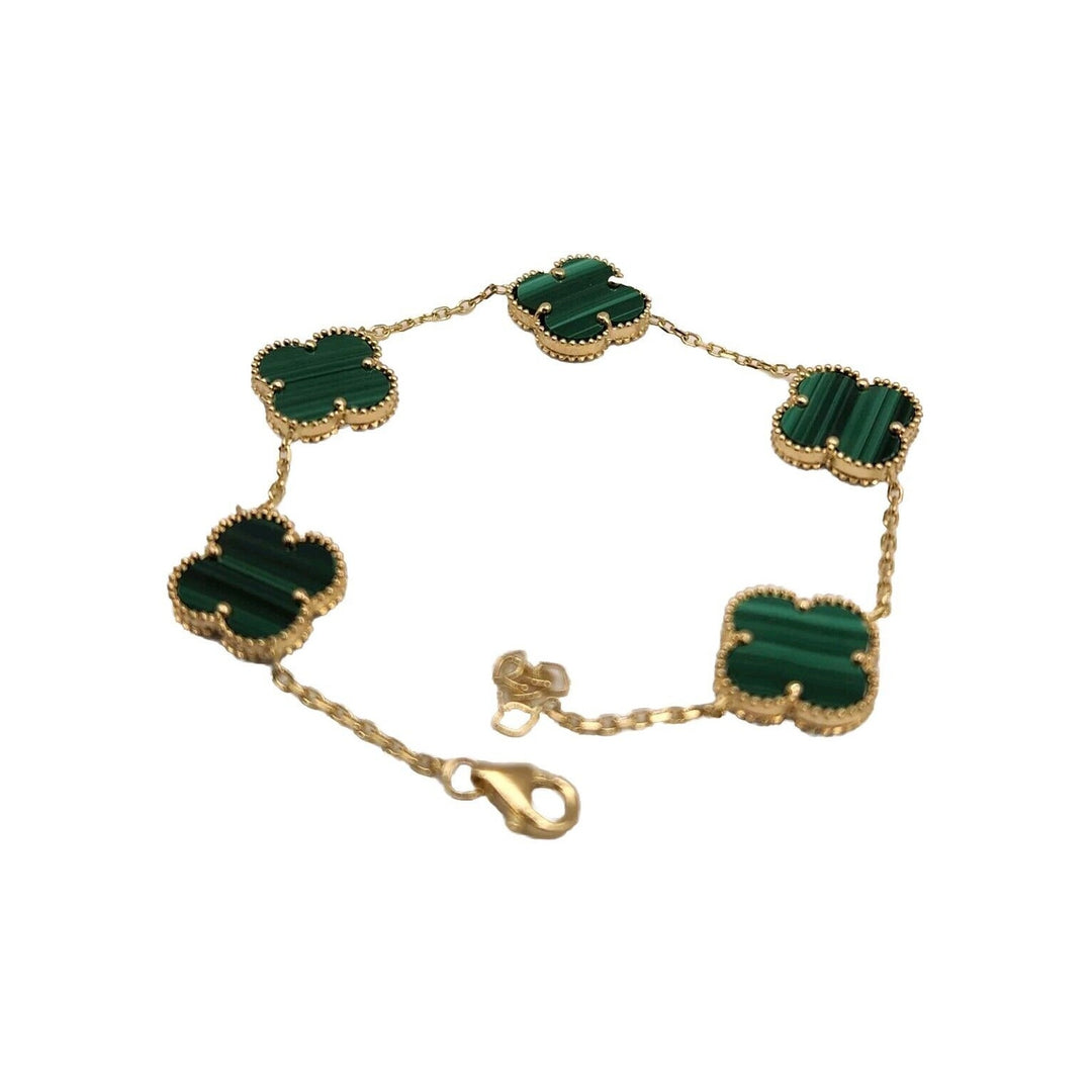 Fashion 14k Yellow Gold Green Flowers Bracelet 7.5"