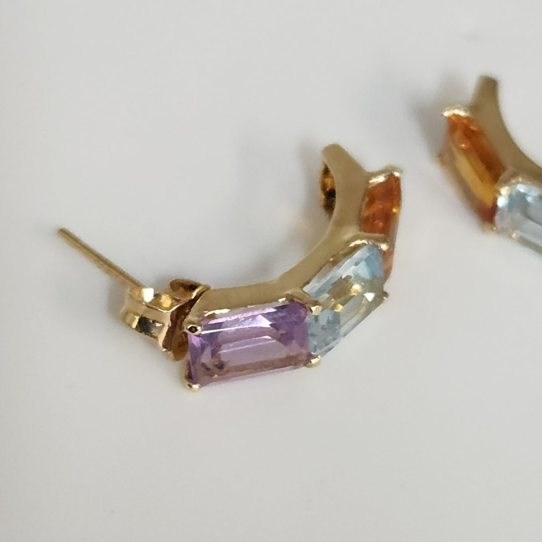 Fashion 14k Yellow Gold Natural Mix Stones Stud Earrings