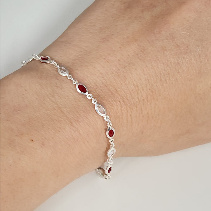 925 Sterling Silver Marquise Lab Created Garnet Women's bracelet 7.2"