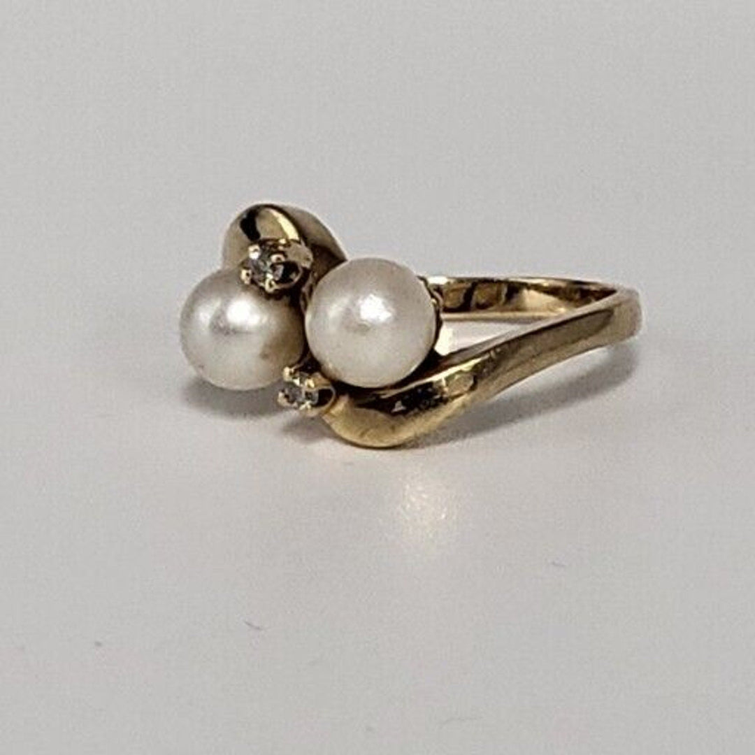 14k Pearl Diamond Vintage Bypass Ring With 4.3g Of Gold