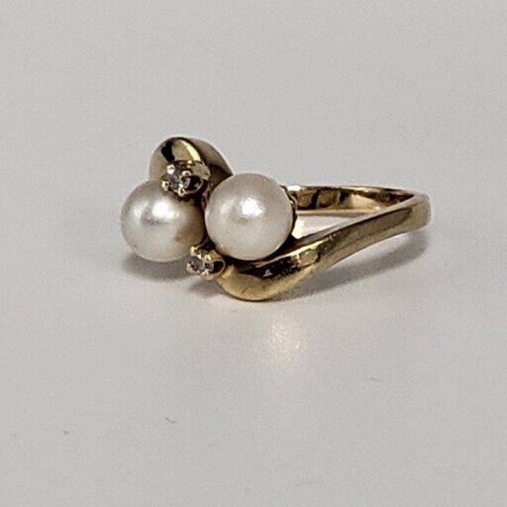 14k Pearl Diamond Vintage Bypass Ring With 4.3g Of Gold