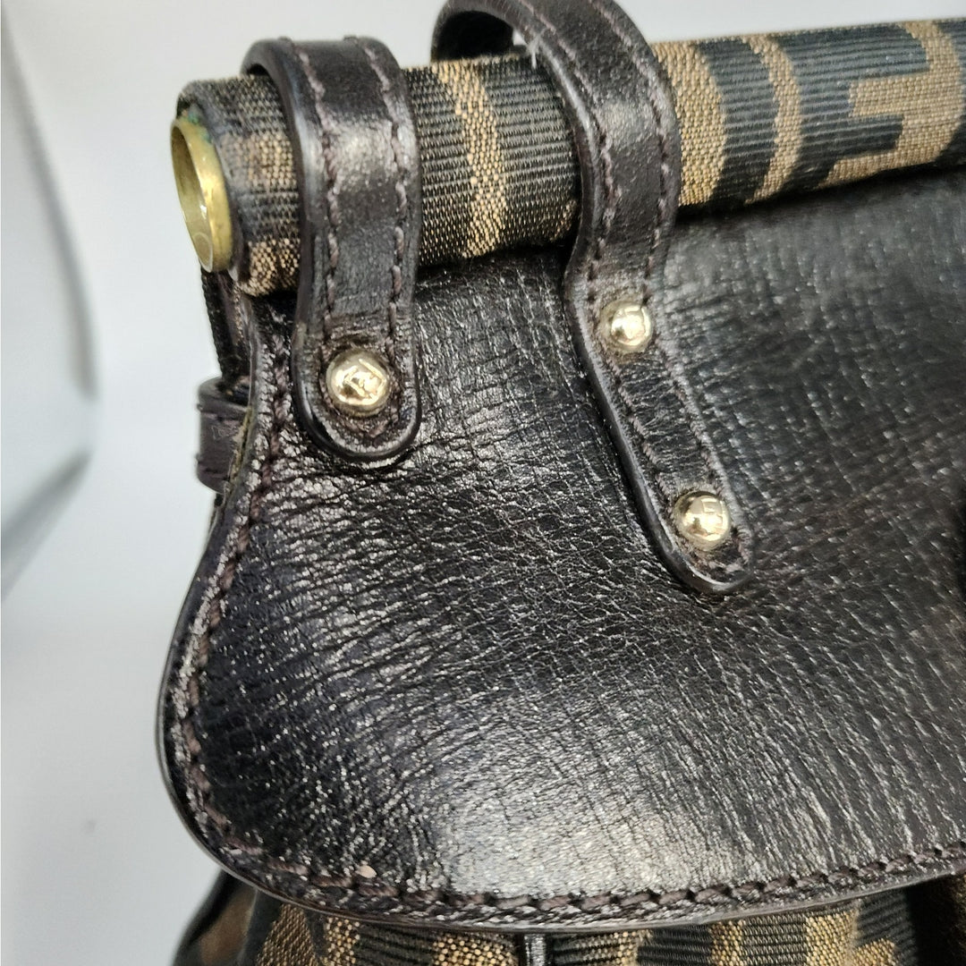 Vintage Fendi Zucca Monogram Top Handle HandBag With Gold Tone Turn Lock