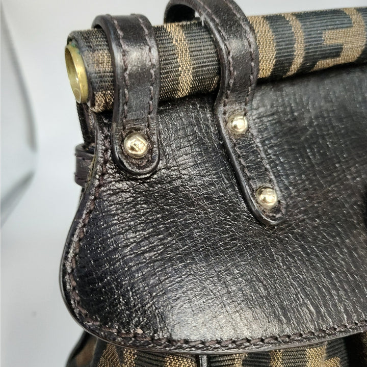 Vintage Fendi Zucca Monogram Top Handle HandBag With Gold Tone Turn Lock