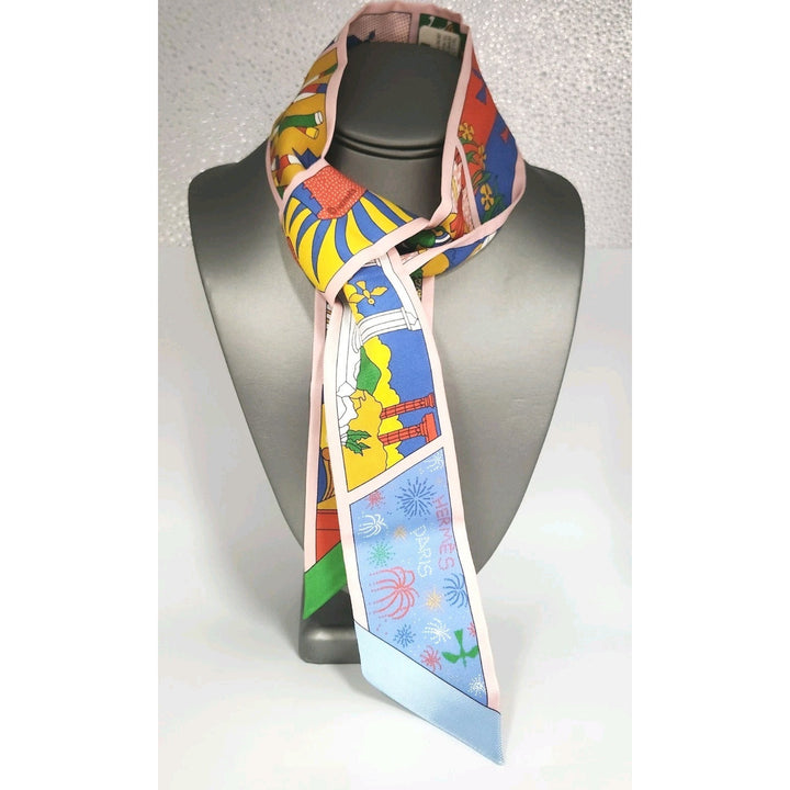 New Hermes Twilly Scarf 100% Silk TD/Rose Pale/Blue Color