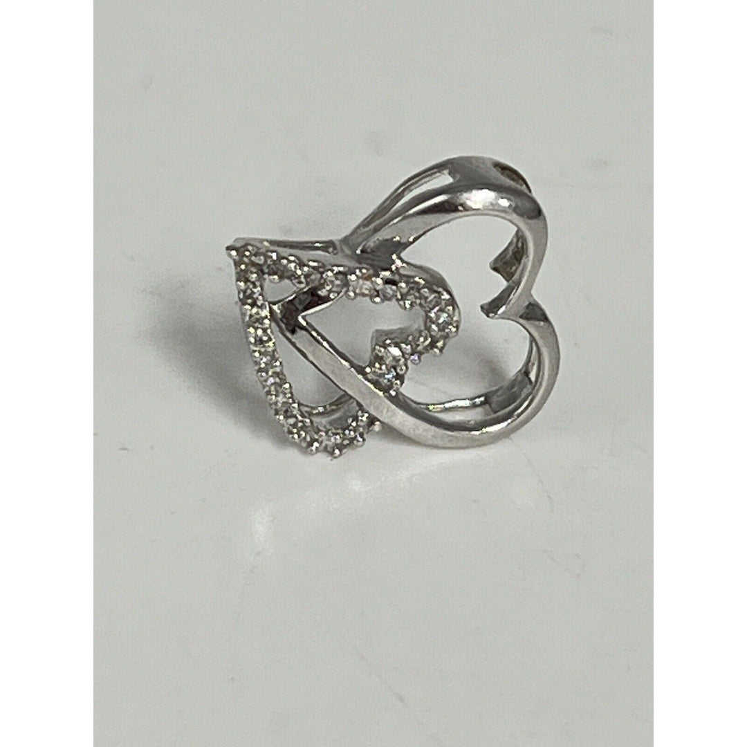 Beautiful 10k White Gold Diamond Open Heart Pendant