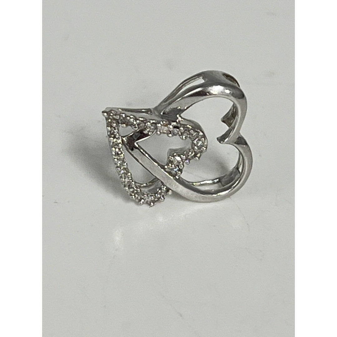Beautiful 10k White Gold Diamond Open Heart Pendant