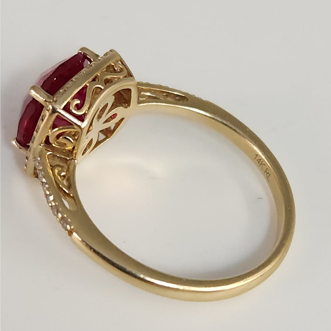Vintage 14k Cushion Cut Ruby & Diamond Halo  Ring size 6.75