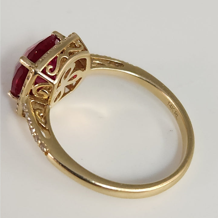 Vintage 14k Cushion Cut Ruby & Diamond Halo  Ring size 6.75