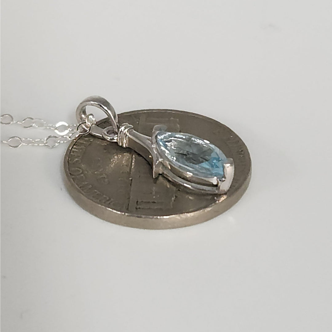 Sterling Silver Marquise Natural Blue Topaz Pendant Necklace 18"