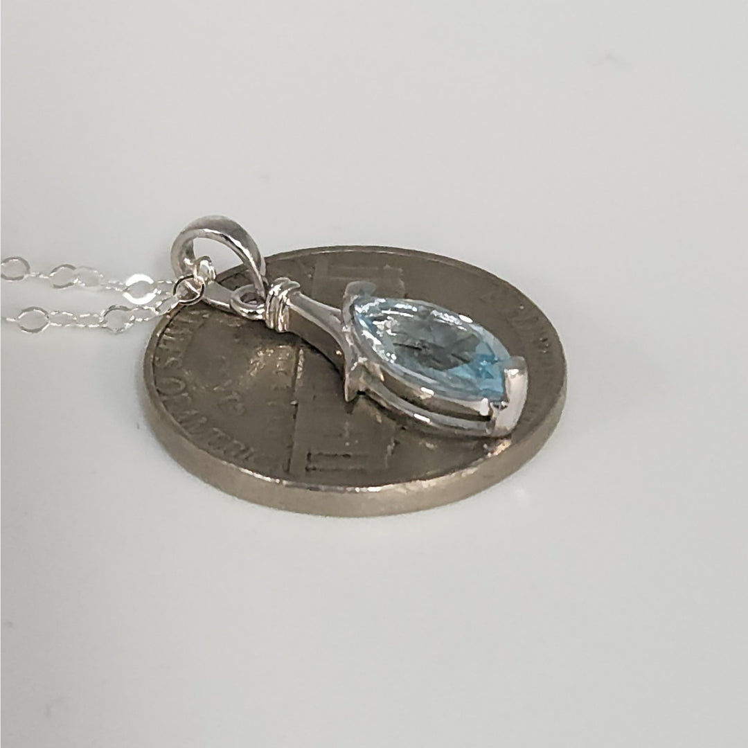 Sterling Silver Marquise Natural Blue Topaz Pendant Necklace 18"