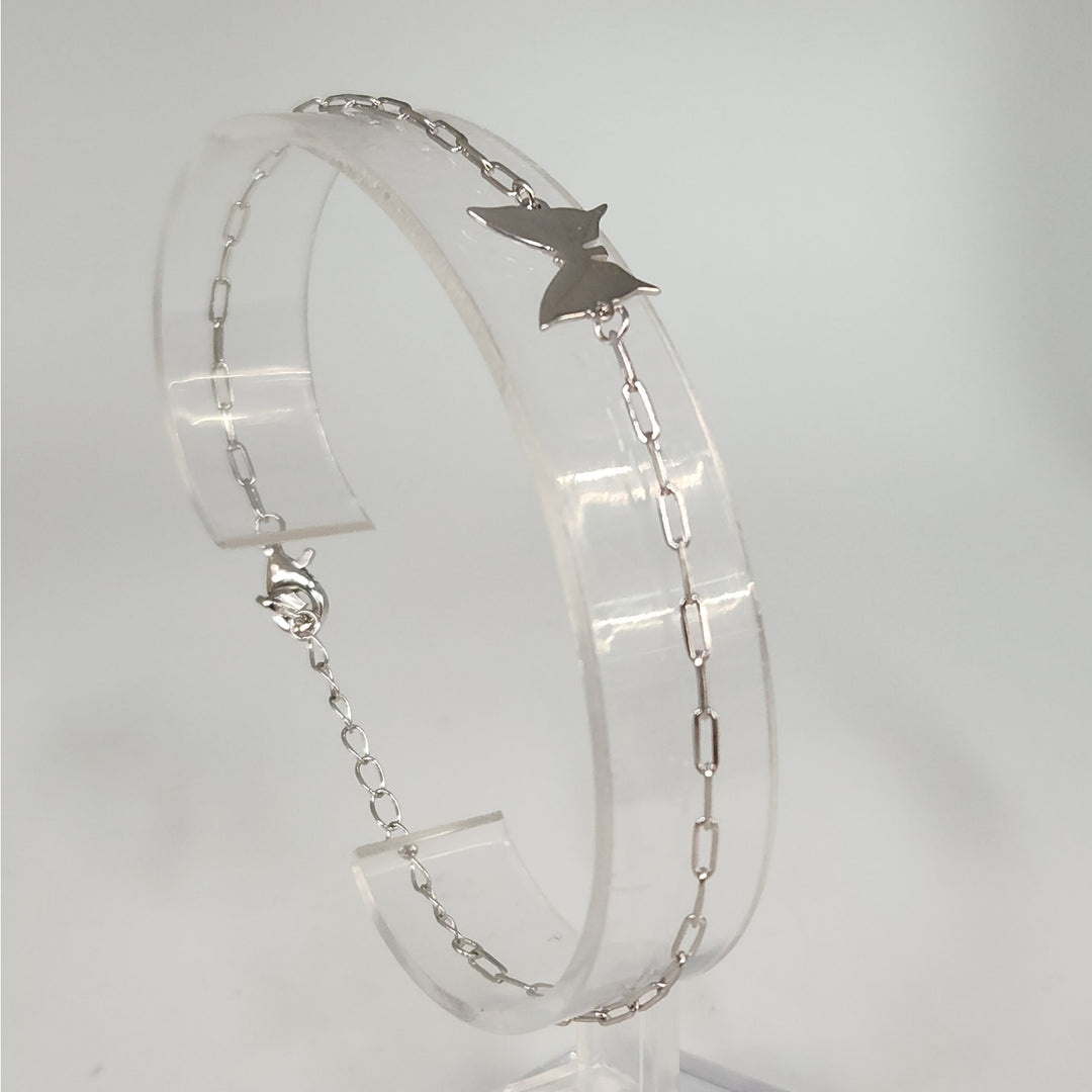 925 Sterling Silver Butterfly Charm Link Bracelet Adjustable Paperclip Chain 8"