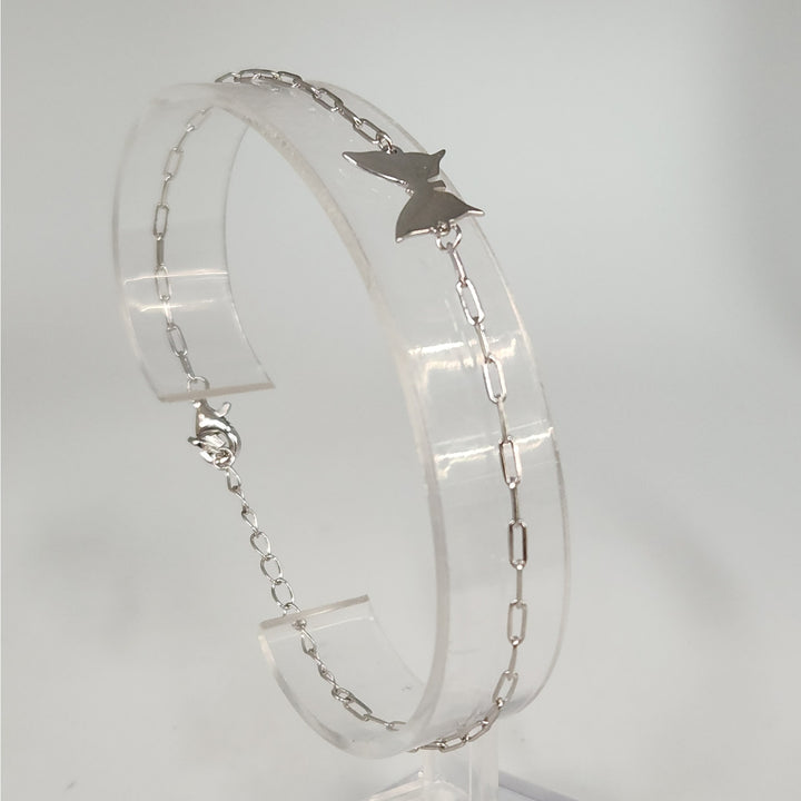 925 Sterling Silver Butterfly Charm Link Bracelet Adjustable Paperclip Chain 8"
