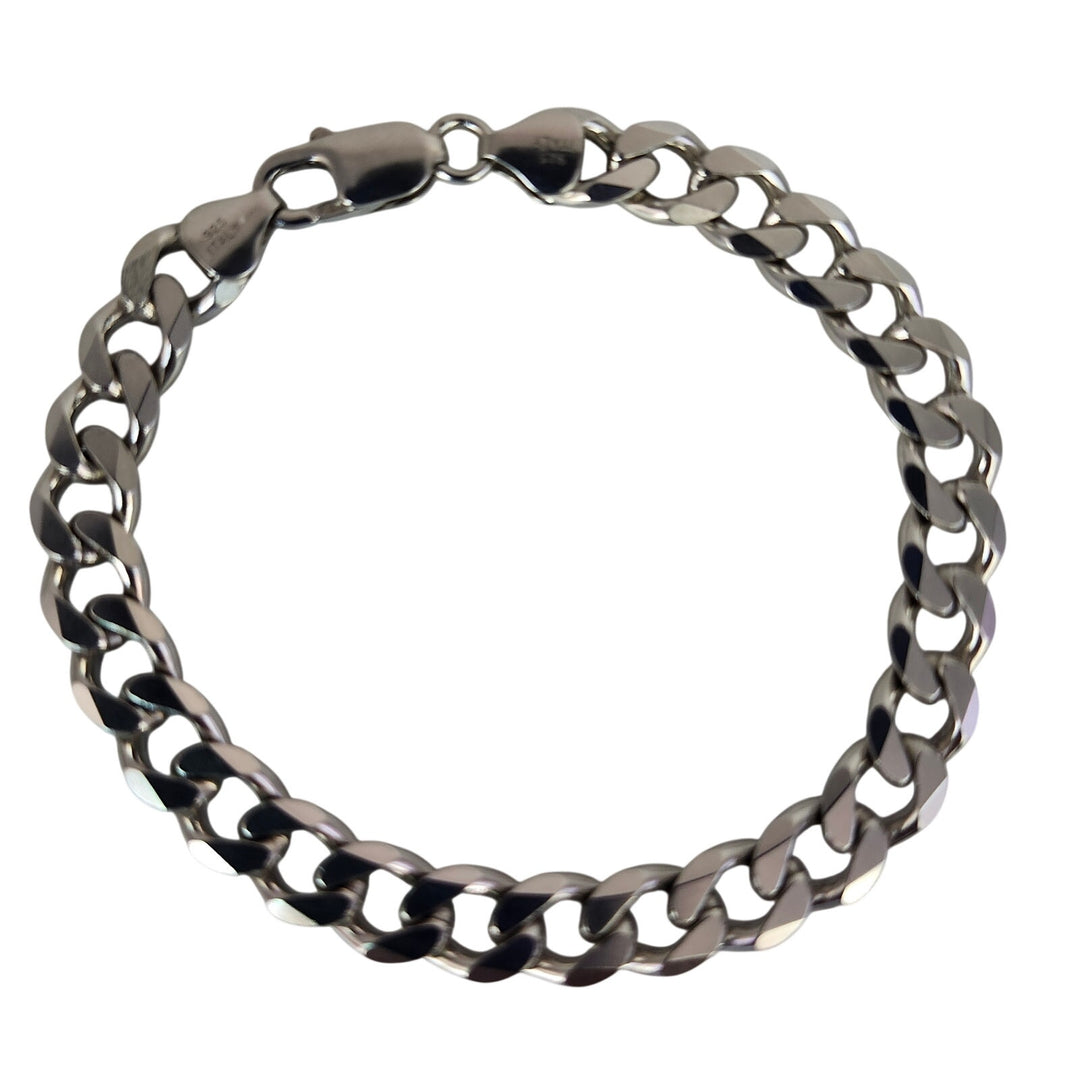 Solid 925 Sterling Silver Curb Chain Link Bracelet Italy - 8 Inches, 21.8g