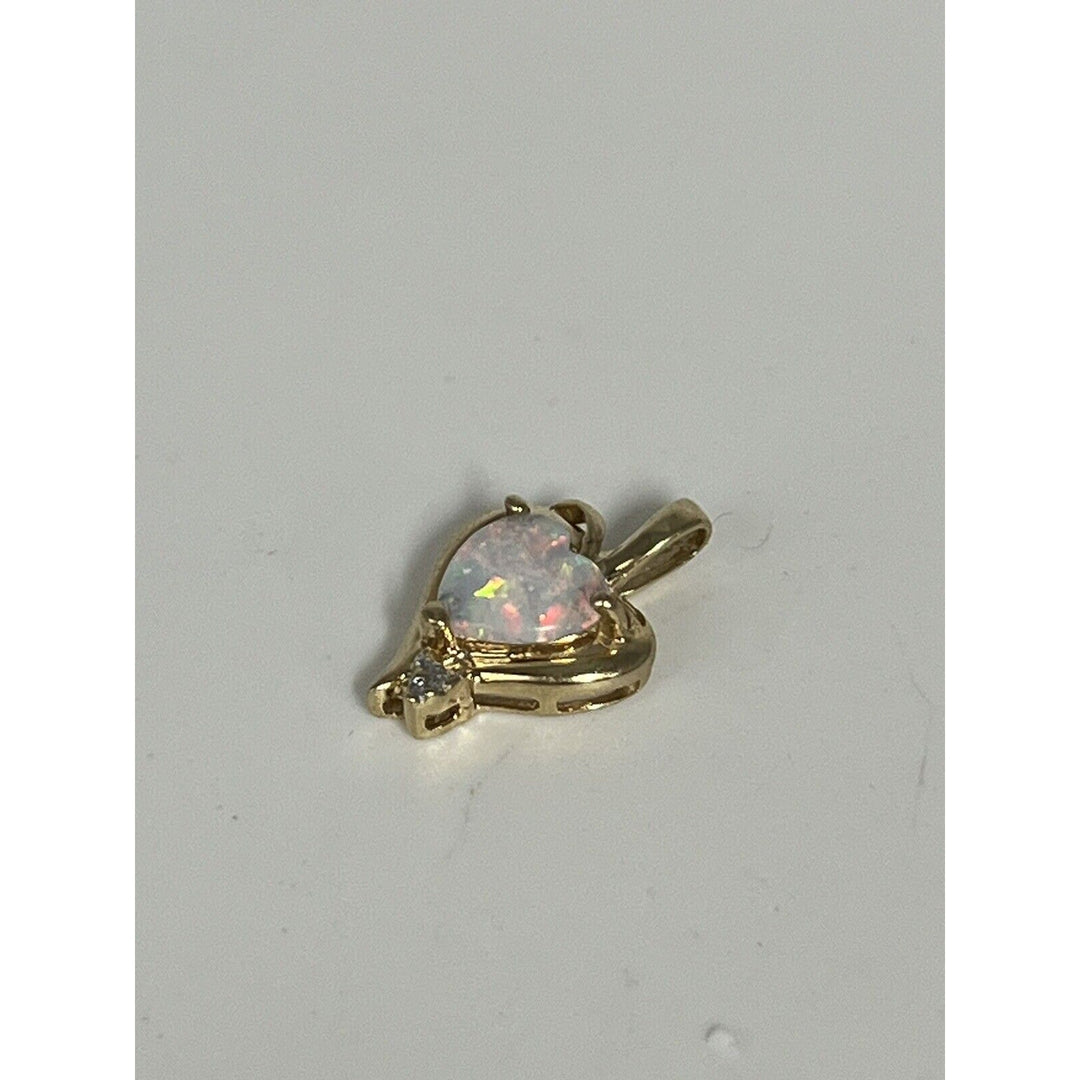 10k Yellow Gold Heart Shaped Opal And Diamond Pendant