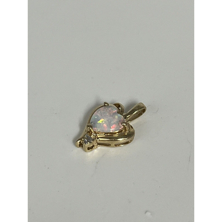 10k Yellow Gold Heart Shaped Opal And Diamond Pendant