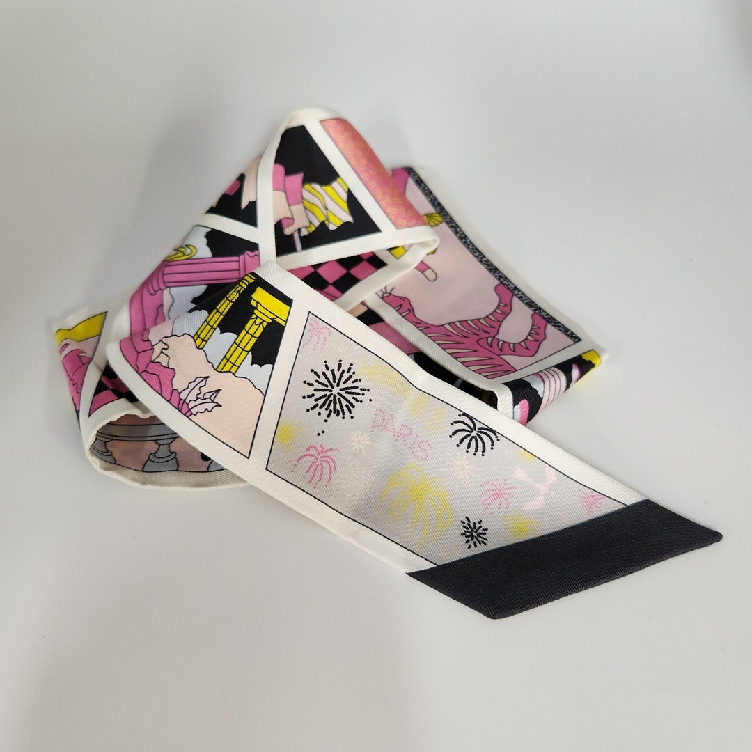New Hermes Twilly Scarf 100% Silk FC/NOIR/Rose/Jaune Color