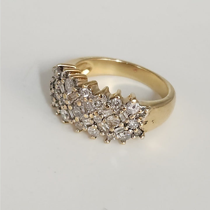14k Yellow Gold Multi Shape Diamond Statement Ring Size 6.75