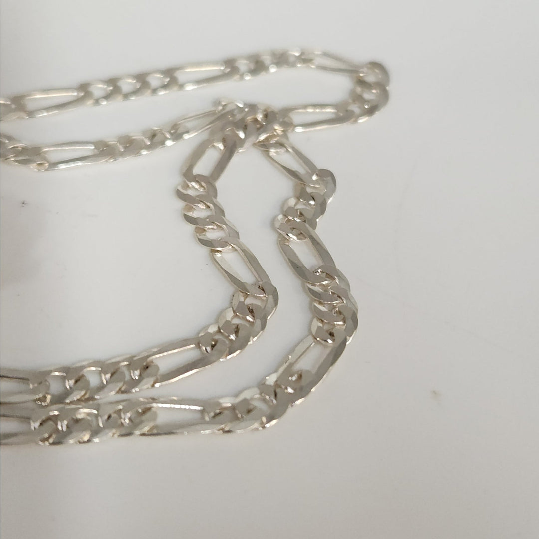 925 Sterling Silver Diamond Cut Figaro Link Chain Necklace 24" Italy