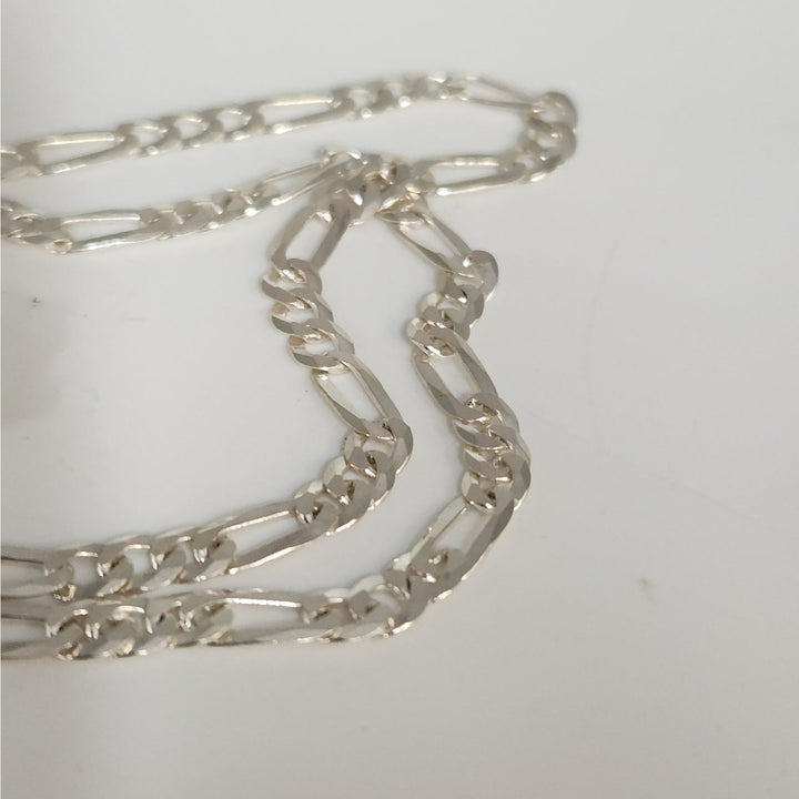 925 Sterling Silver Diamond Cut Figaro Link Chain Necklace 24" Italy