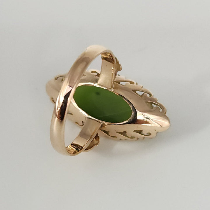 Vintage 14k Yellow Gold Natural Jade Ring Size 6.75