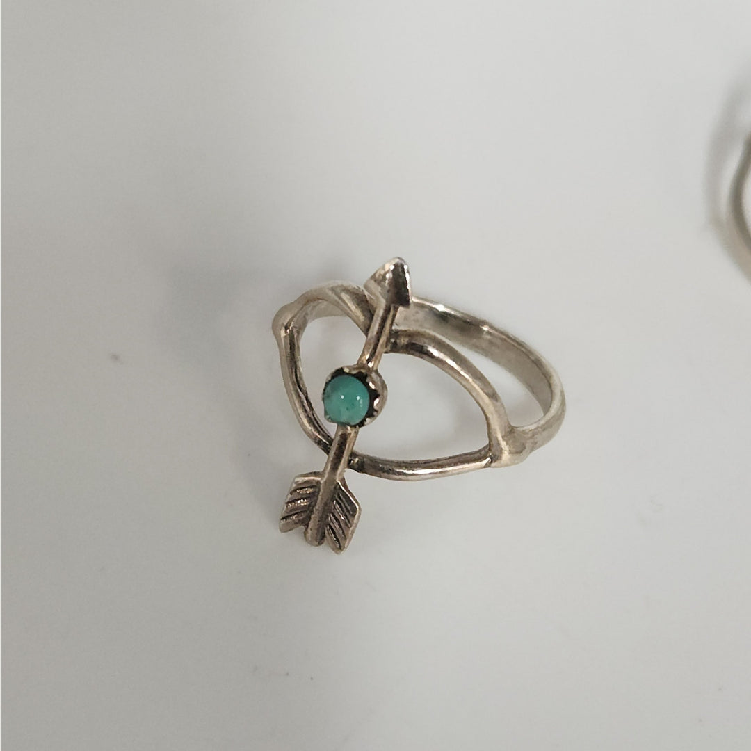 Matching Sterling Silver Arrow  Ring Set With Natural Turquoise Accents Size 6.75