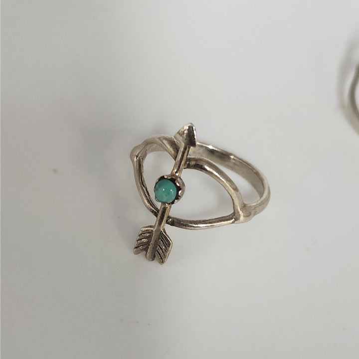 Matching Sterling Silver Arrow  Ring Set With Natural Turquoise Accents Size 6.75