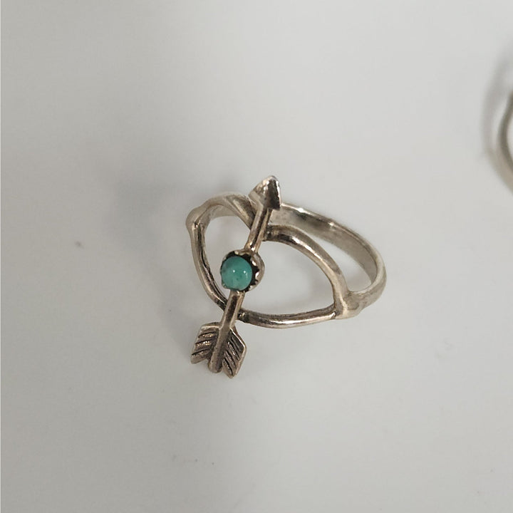 Matching Sterling Silver Arrow  Ring Set With Natural Turquoise Accents Size 6.75