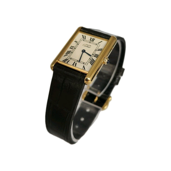 Cartier Quartz Tank Yellow Dial Buckle Leather Band (681006/02905)