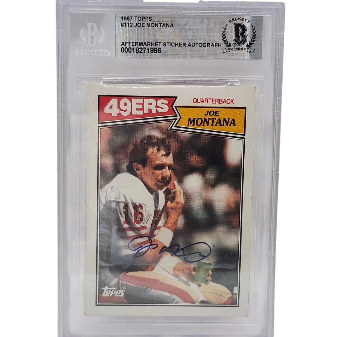 1987 Topps Joe Montana #112 Aftermarket Sticker Autograph Beckett BGS Authentic