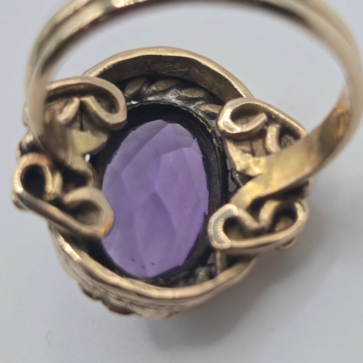 Vintage 14K Yellow Gold Amethyst Ring Handmade Style Size 6.25 6.1g