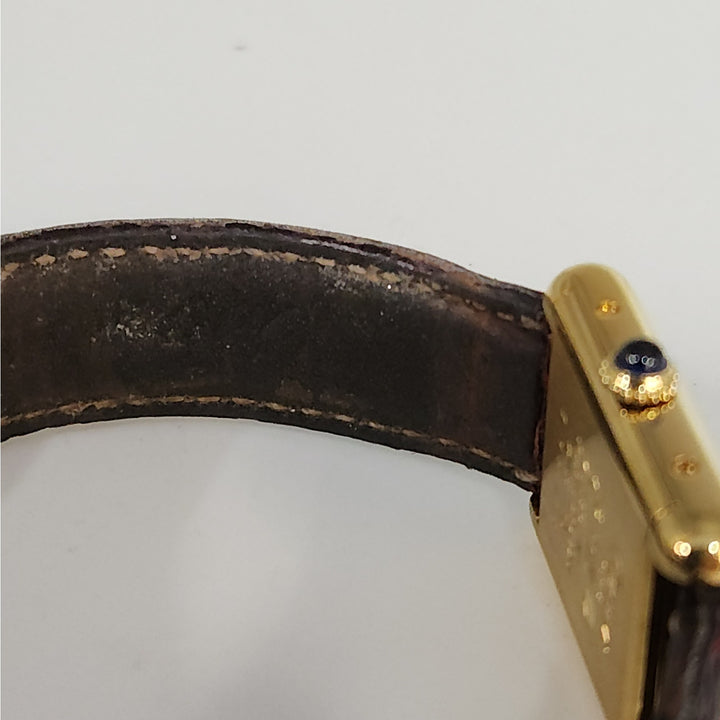 Vintage Cartier Paris Tank Vermeil Quartz Watch  Burgundy Dial Swiss Made