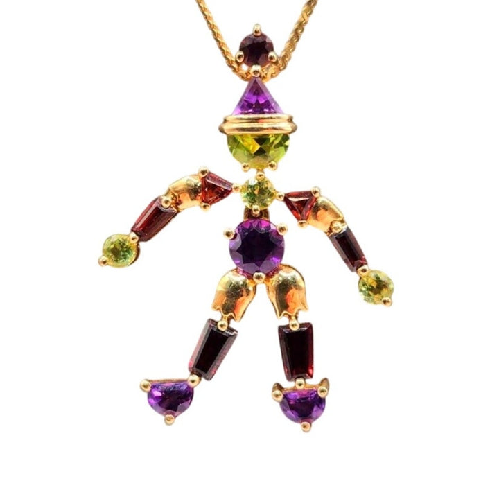 14k Yellow Gold Color Natural Stones Clown Pendant Necklace 16"